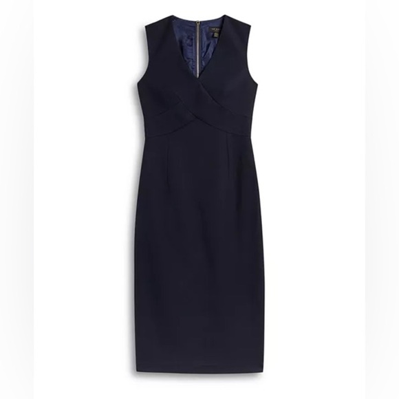 $295 Ted Baker London Women's Navy Crossover Sheath Midi Dress Size Small (2) - Picture 2 of 8